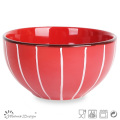 Multi-Color Glazed with White Line Ceramic Rice Bowl